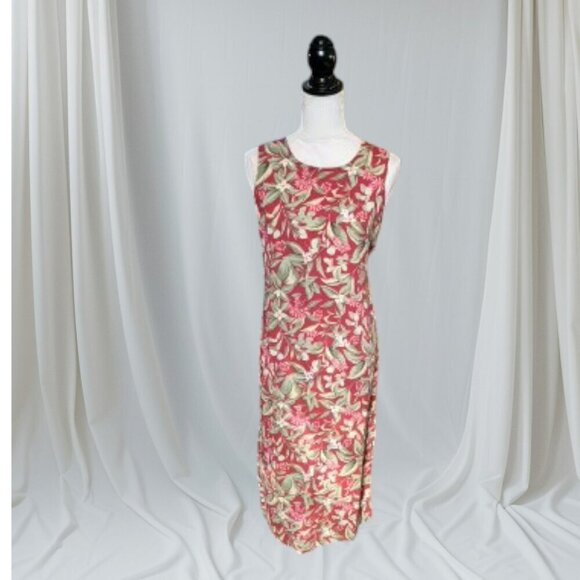 Requirements Casual Sleeveless Maxi Dress in Red and Green Floral in Size MP - Picture 1 of 4